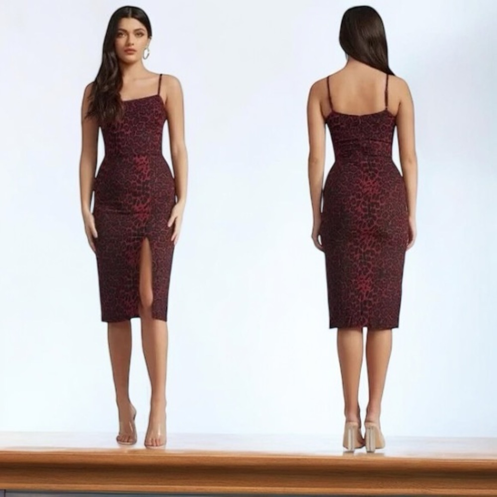 DRESS THE POPULATION NWT Shaireen Leopard Bodycon Dress SIZE XL Cherry Cola - Picture 11 of 11